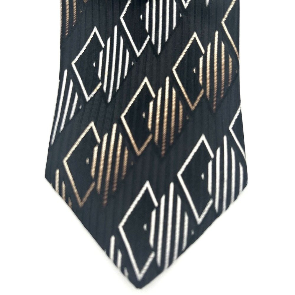 Louis Dell'Olio Made in Italy Silk Men's Neck Tie Black Geometric 3.75W 60 L